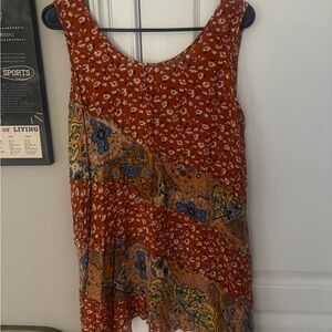 easel Rust Floral Short-Sleeve Casual Top with Pink Accents